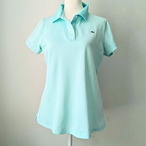 Vineyard Vines Green And White Thin Stripe Classic Polo Shirt For Women Size S